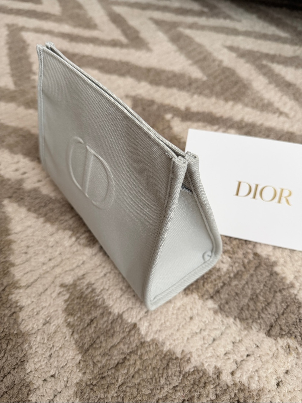 Dior Light Gray Canvas Cosmetic Pouch with Embossed CD